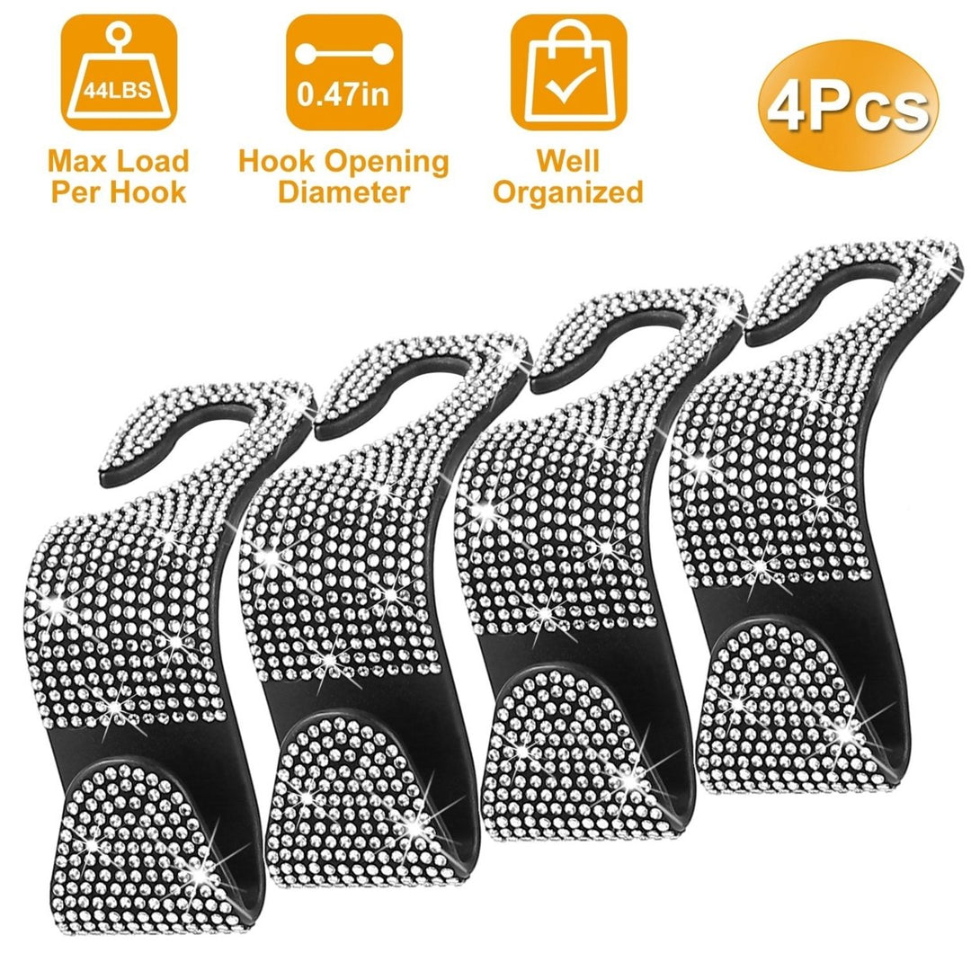 4Pcs Bling Rhinestones Car Headrest Hooks Organizer Hang Bags Grocery Umbrellas Image 7