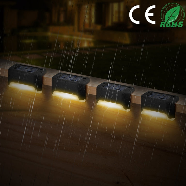 4Pcs Solar Powered LED Step Lights Outdoor Waterproof Dusk to Dawn Sensor Lamps Image 6