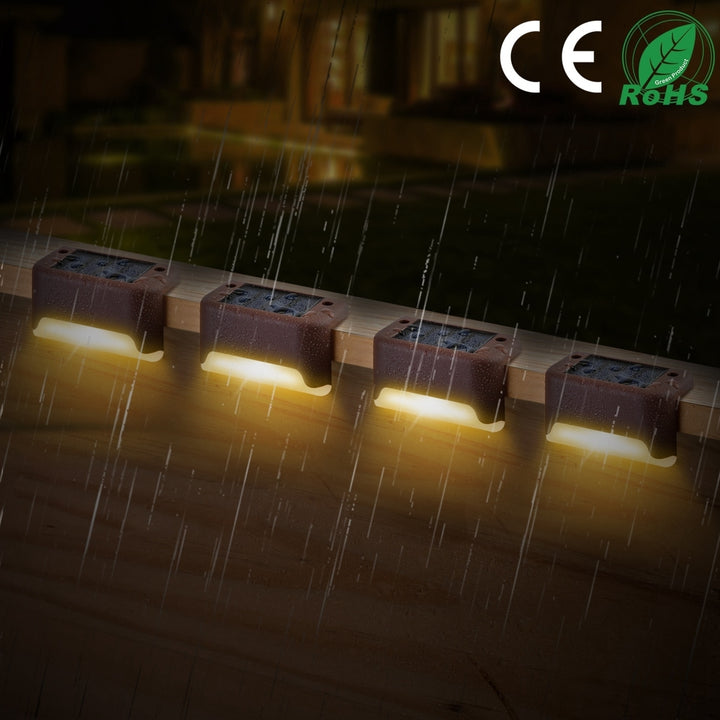 4Pcs Solar Powered LED Step Lights Outdoor Waterproof Dusk to Dawn Sensor Lamps Image 7