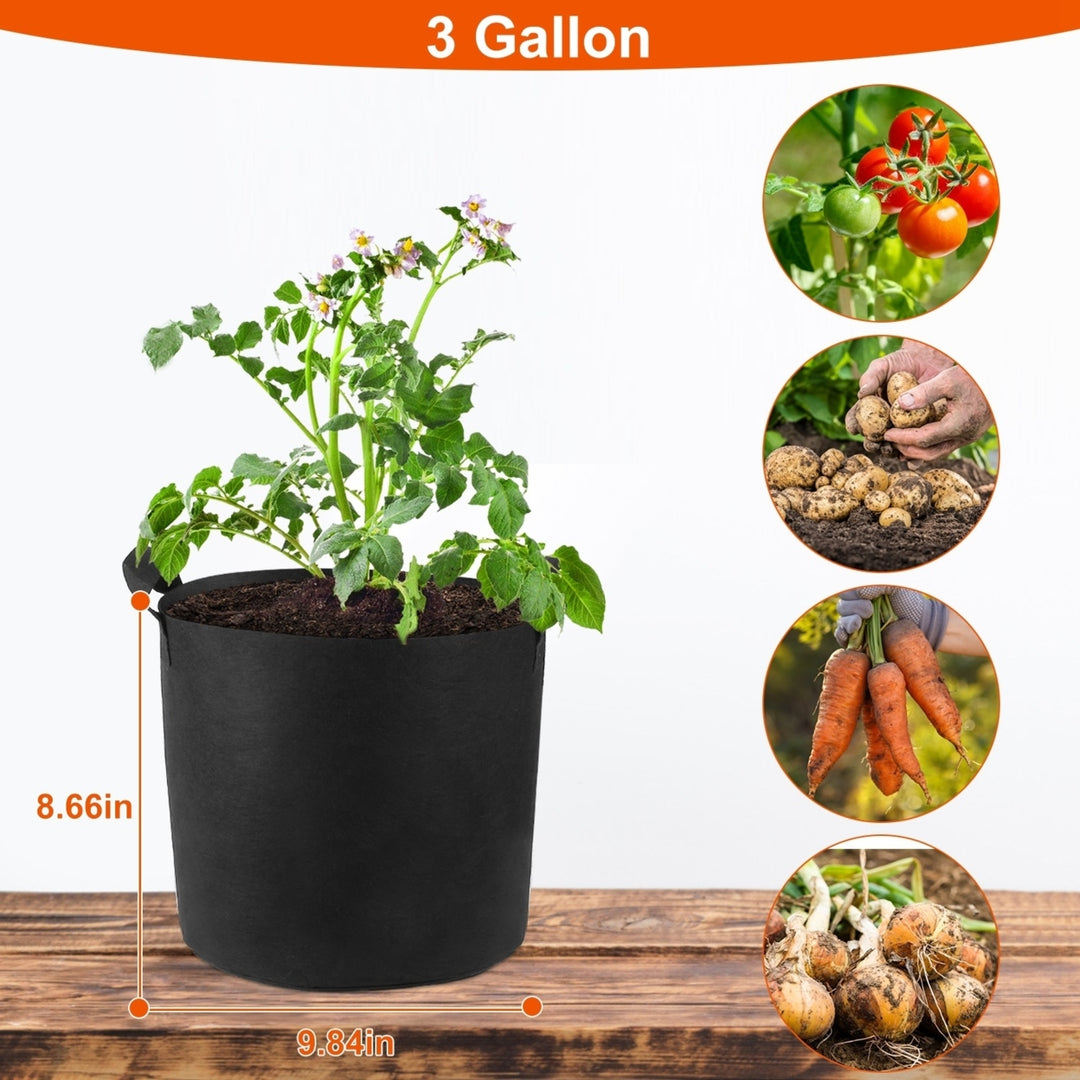 3 Pack Plant Grow Bags Non-Woven Fabric Black 3Gallon 5Gallon 7Gallon Image 5