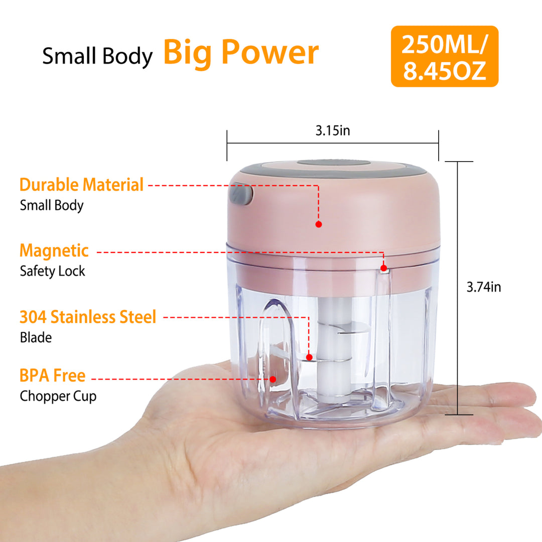 Mini Electric Garlic Chopper 8.45oz Cordless Food Processor USB Rechargeable Green Image 1