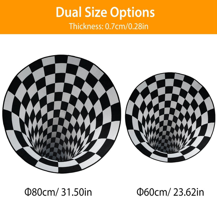 3D Visual Floor Mat Anti-Slip Round Rug Black White Polyester 60cm 80cm Image 5