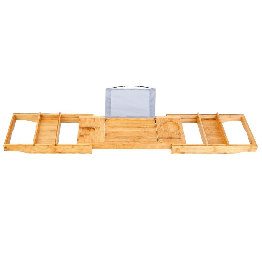 Bamboo Bathtub Caddy Tray Extendable Bath Tray Table Tablet Phone Holder Image 1