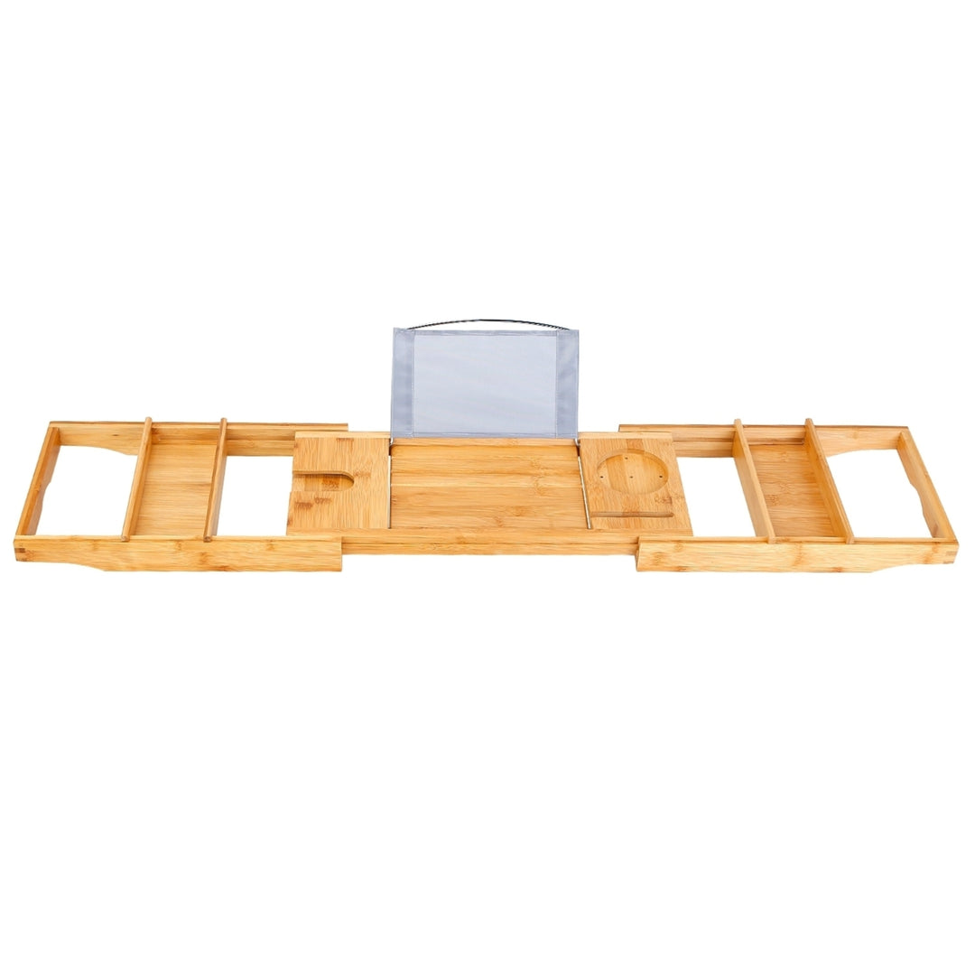 Bamboo Bathtub Caddy Tray Extendable Bath Tray Table Tablet Phone Holder Image 6