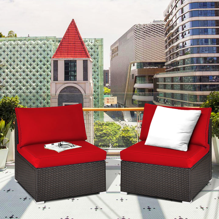 2PCS Patio Rattan Armless Sofa Sectional Conversation Furniture Set W/Cushion Image 1