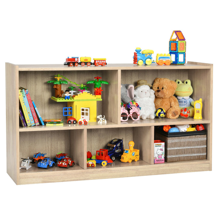 Kids 5-Cube Storage Cabinet 2-Shelf Wood Bookcase Organizer Natural Image 1