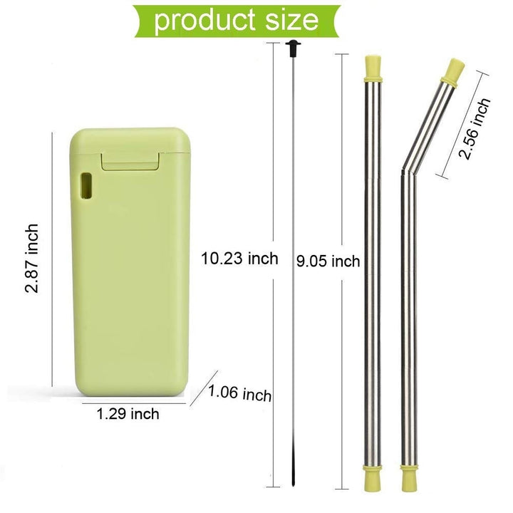 (2 Pack) Folding Drinking Straw Stainless Steel Collapsible Reusable Stainless Straw Drinking Straws Portable with Hard Image 5