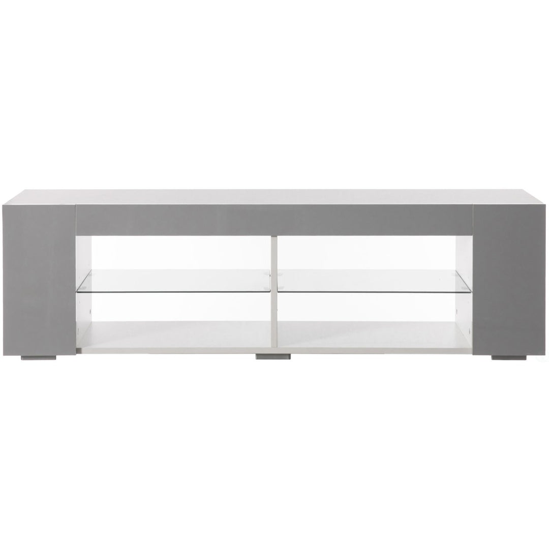 White LED TV Stand with Glass Shelves 52.75" Modern Entertainment Center Furniture Image 5