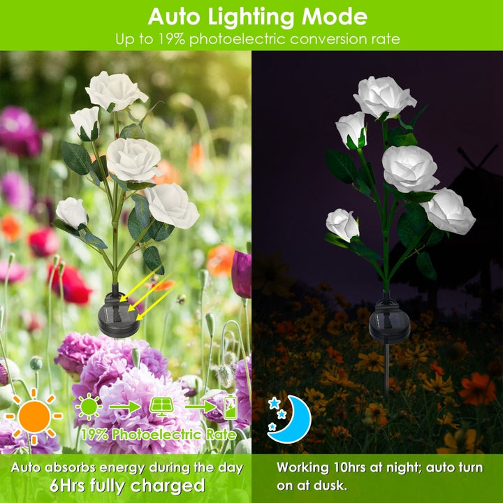 2Pcs Solar Powered Rose Lights Outdoor Waterproof LED Decorative Garden Lamps Image 1