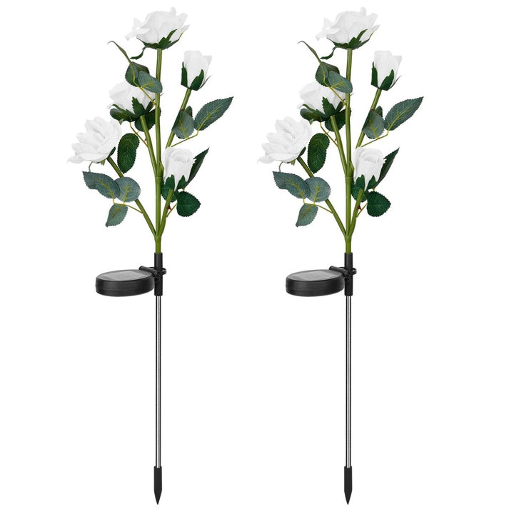 2Pcs Solar Powered Rose Lights Outdoor Waterproof LED Decorative Garden Lamps Image 1