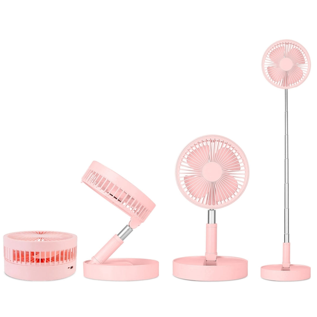 Portable Folding Desk Fan Quiet USB Rechargeable Adjustable Height 4 Speeds White Pink Image 9