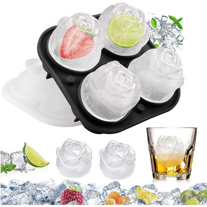 4 Cavity Ice Cube Trays 3d Silicone Rose Ice Tray Mold With Removable Funnel-shaped Lid Image 1