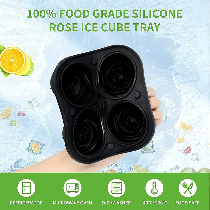 4 Cavity Ice Cube Trays 3d Silicone Rose Ice Tray Mold With Removable Funnel-shaped Lid Image 3