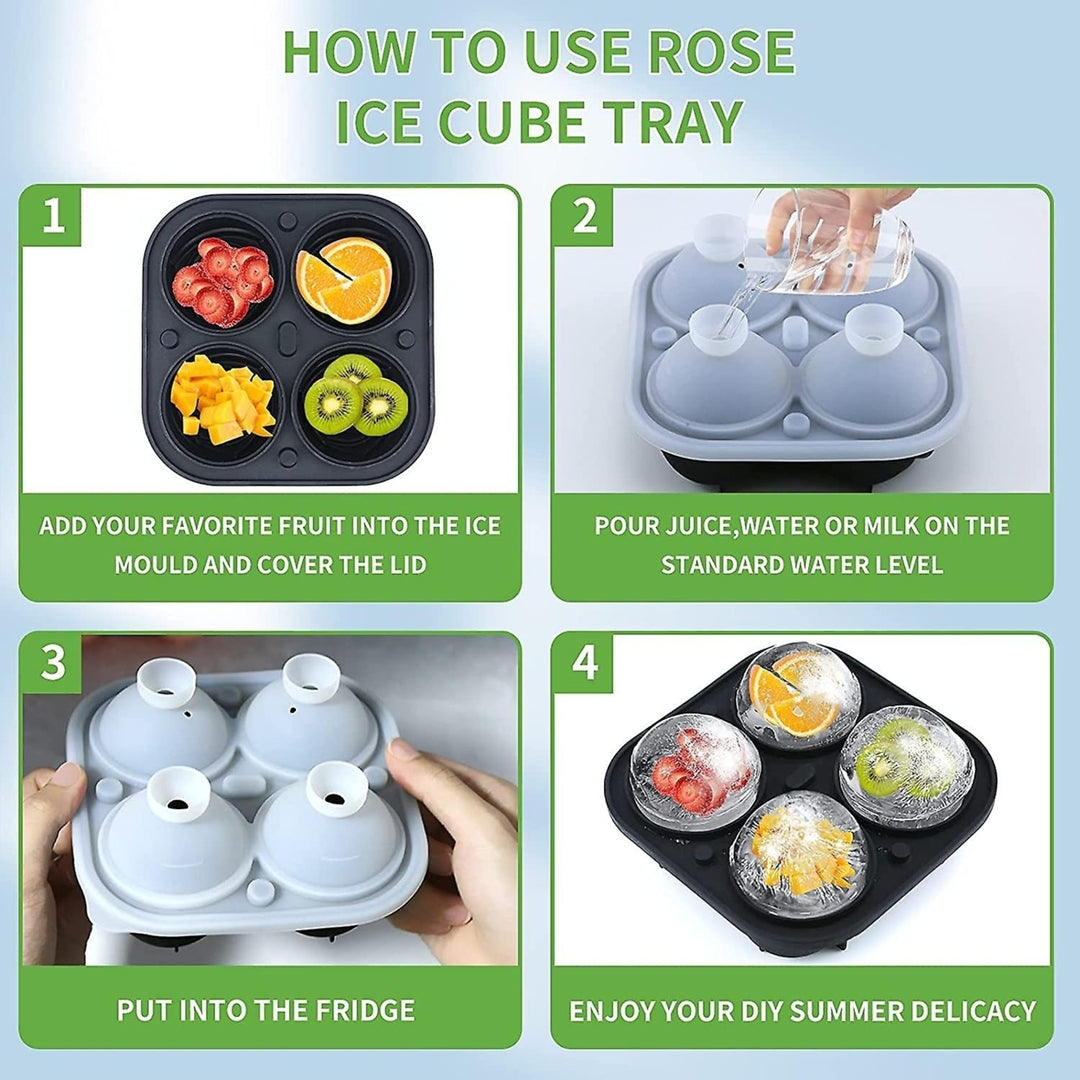 4 Cavity Ice Cube Trays 3d Silicone Rose Ice Tray Mold With Removable Funnel-shaped Lid Image 4