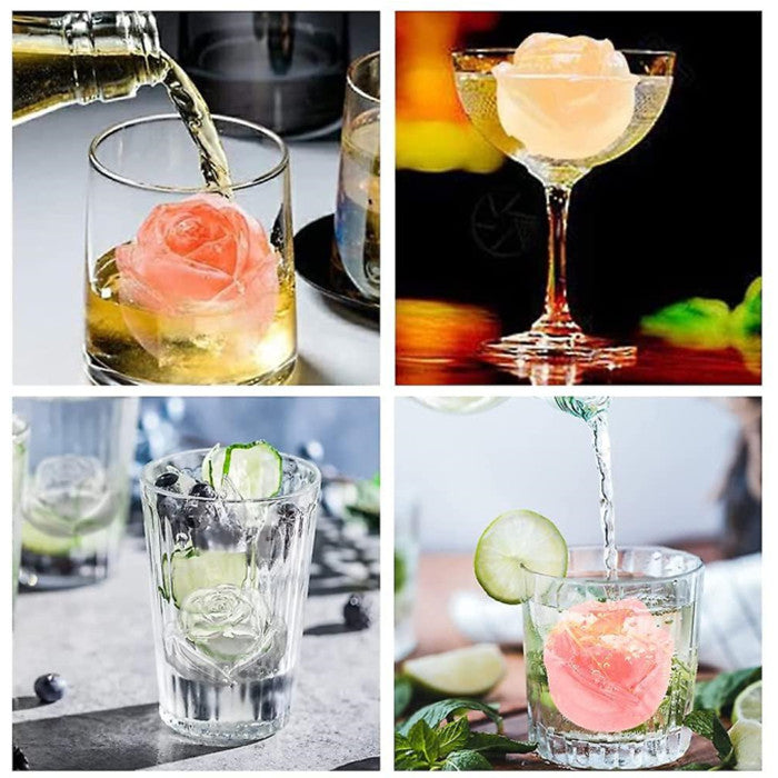 4 Cavity Ice Cube Trays 3d Silicone Rose Ice Tray Mold With Removable Funnel-shaped Lid Image 5
