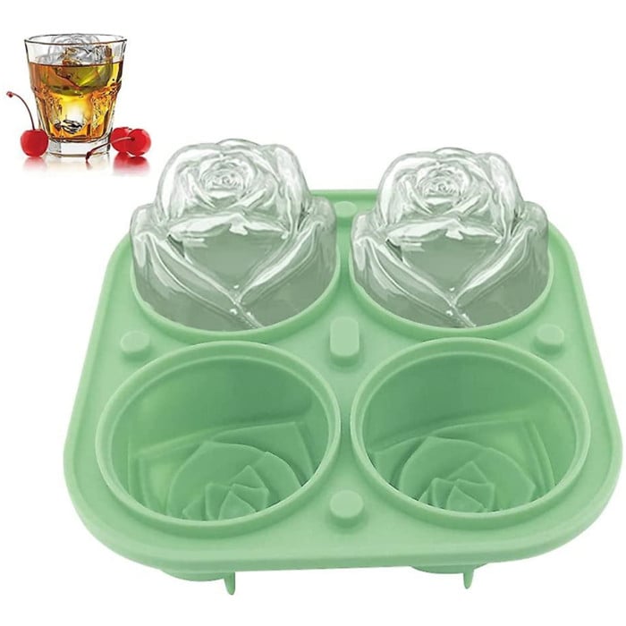 4 Cavity Ice Cube Trays 3d Silicone Rose Ice Tray Mold With Removable Funnel-shaped Lid Image 1