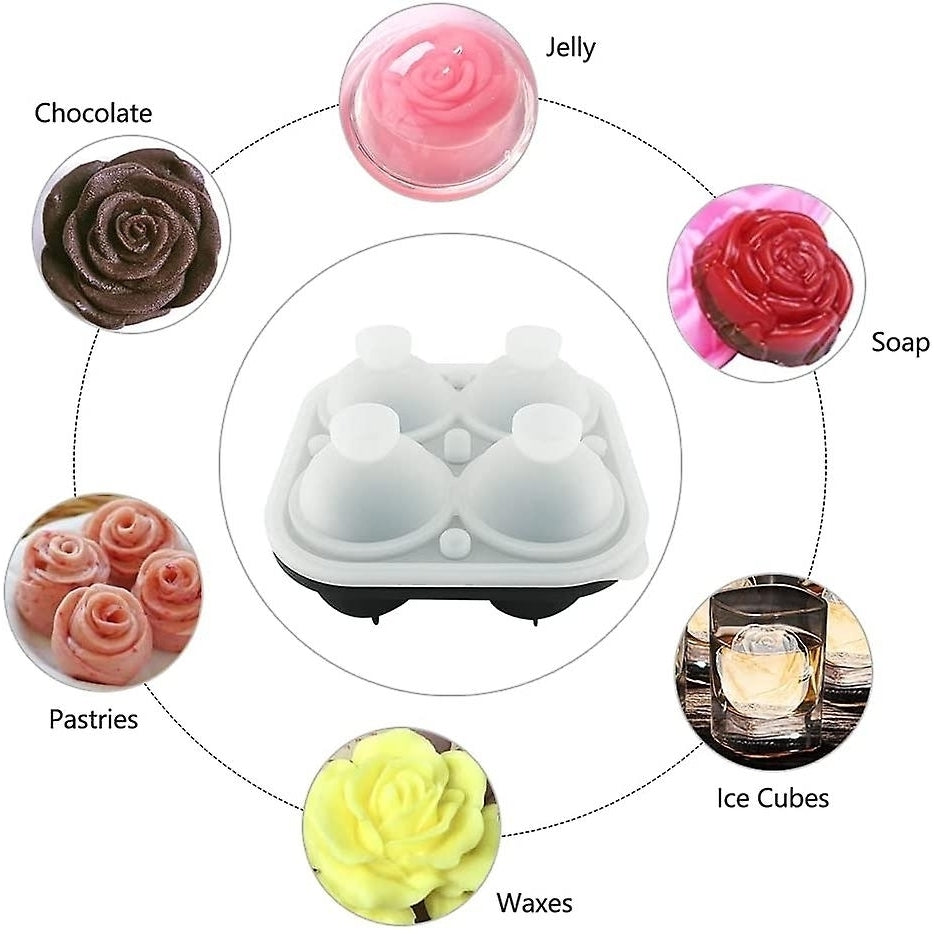4 Cavity Ice Cube Trays 3d Silicone Rose Ice Tray Mold With Removable Funnel-shaped Lid Image 10