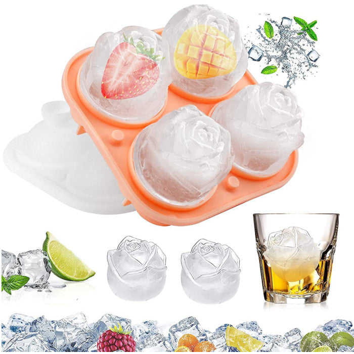 4 Cavity Ice Cube Trays 3d Silicone Rose Ice Tray Mold With Removable Funnel-shaped Lid Image 11