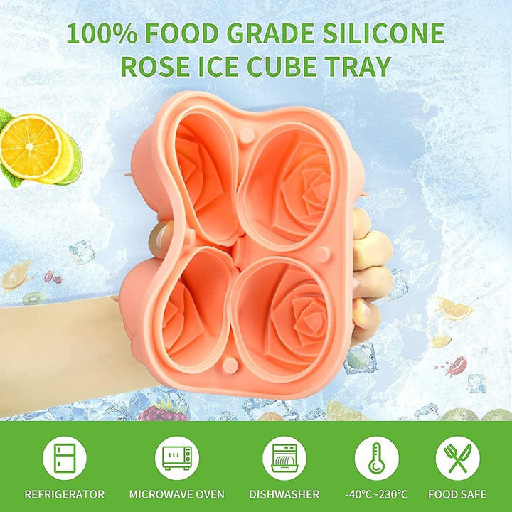 4 Cavity Ice Cube Trays 3d Silicone Rose Ice Tray Mold With Removable Funnel-shaped Lid Image 12