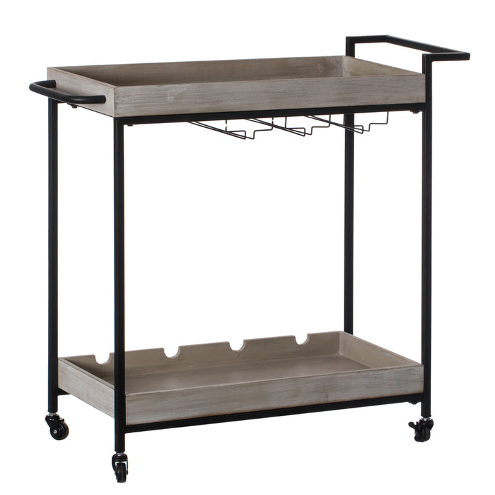 Metal Wine Bar Serving Cart with Rolling Wheels, Wine Rack, and Glass Holder Image 3