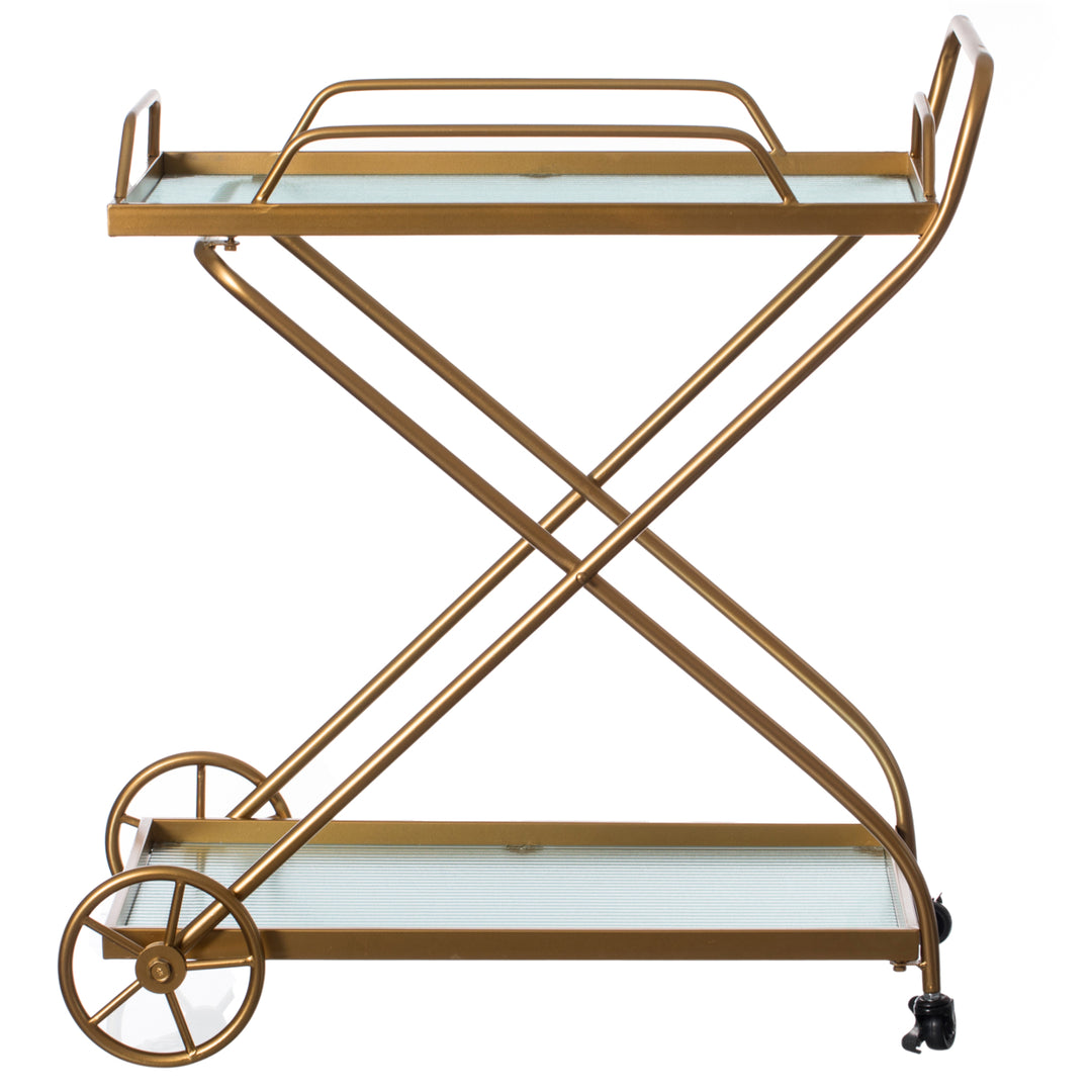 Gold Metal Wine Bar Serving Cart with Rolling Wheels and Handles for Dining, Living room or Entryway Image 3