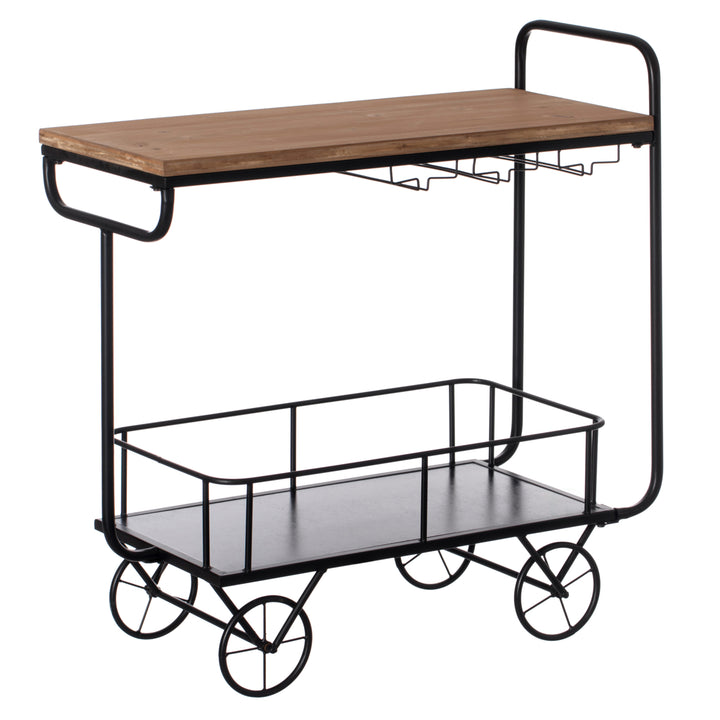 Metal Wine Bar Serving Cart with Rolling Wheels, Glass Holder, and Wine Rack Image 3