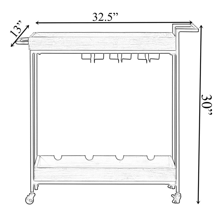 Metal Wine Bar Serving Cart with Rolling Wheels, Wine Rack, and Glass Holder Image 4