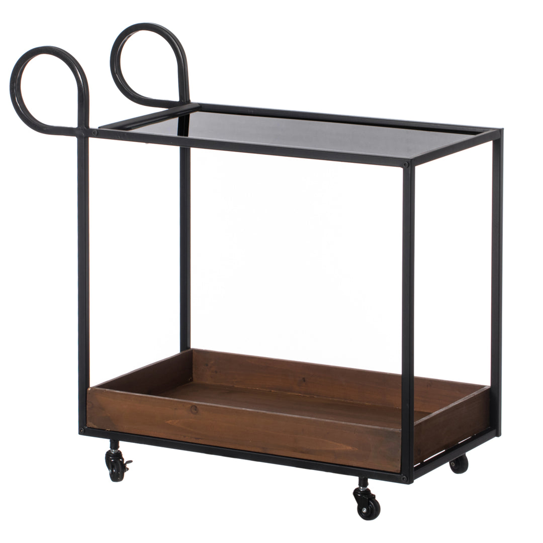 Metal Wine Bar Cart Rolling Wheels Glass Shelf for Kitchen Living Room 31.5"W Image 3