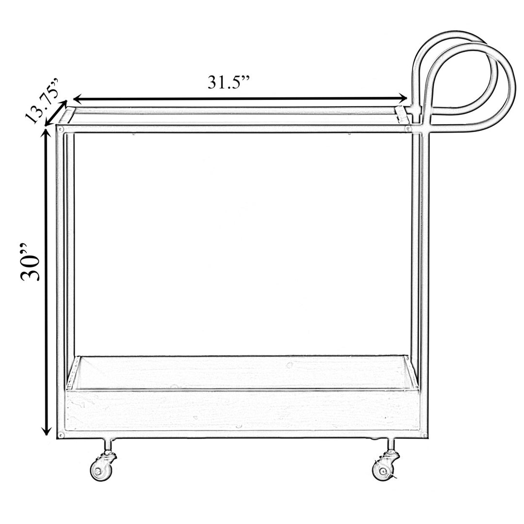 Metal Wine Bar Cart Rolling Wheels Glass Shelf for Kitchen Living Room 31.5"W Image 4