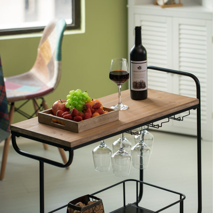 Metal Wine Bar Serving Cart with Rolling Wheels, Glass Holder, and Wine Rack Image 5