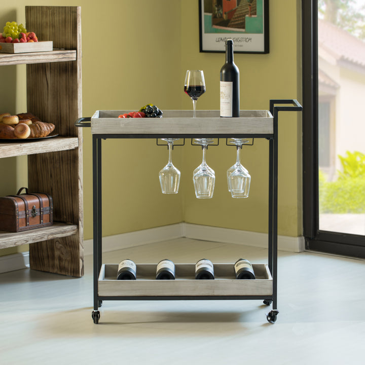 Metal Rolling Wine Bar Cart with Wheels Wine Rack Glass Holder Kitchen Storage Image 6