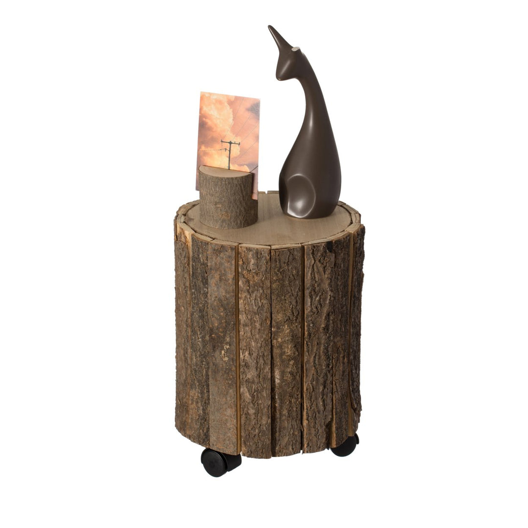 Natural Wooden Stump Stool with Wheels 9.75" Rustic Accent Indoor Outdoor Use Image 1