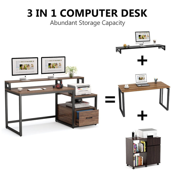 Tribesigns Computer Desk with File Drawer and Storage Shelves, 59 inch Vintage Large Home Office Desk Computer Table Image 6