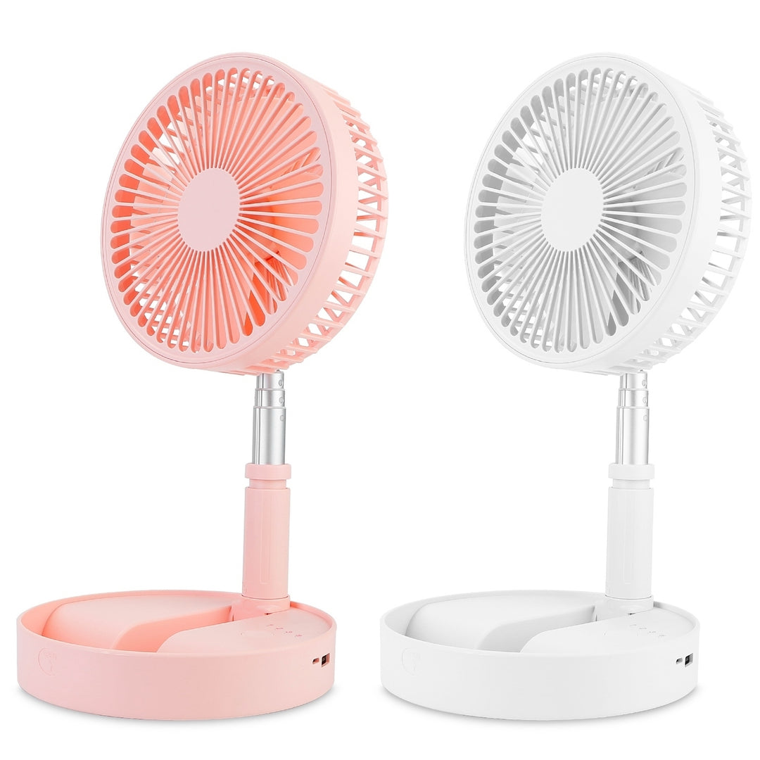 Portable Folding Desk Fan Quiet USB Rechargeable Adjustable Height 4 Speeds White Pink Image 1