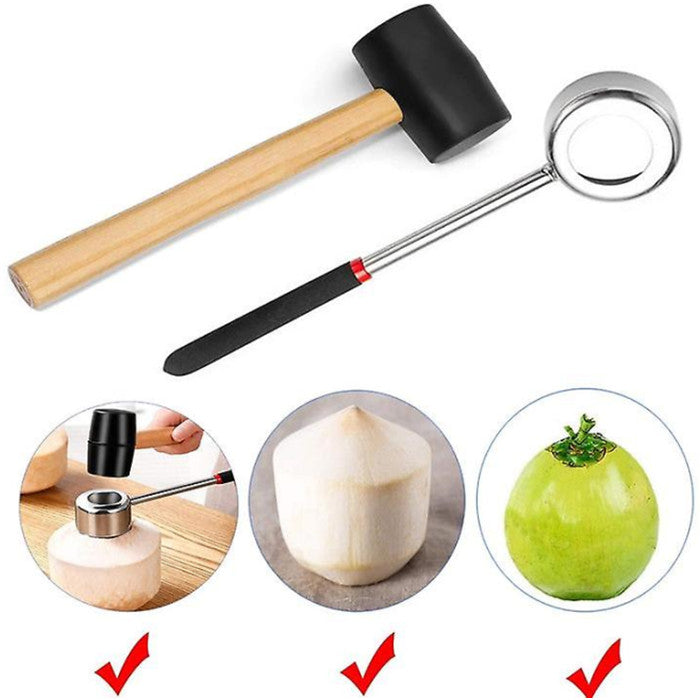2pcs Coconut Opener Set Portable Opening Tool Kit Durable Rubber Hammer For Home Shop Image 3