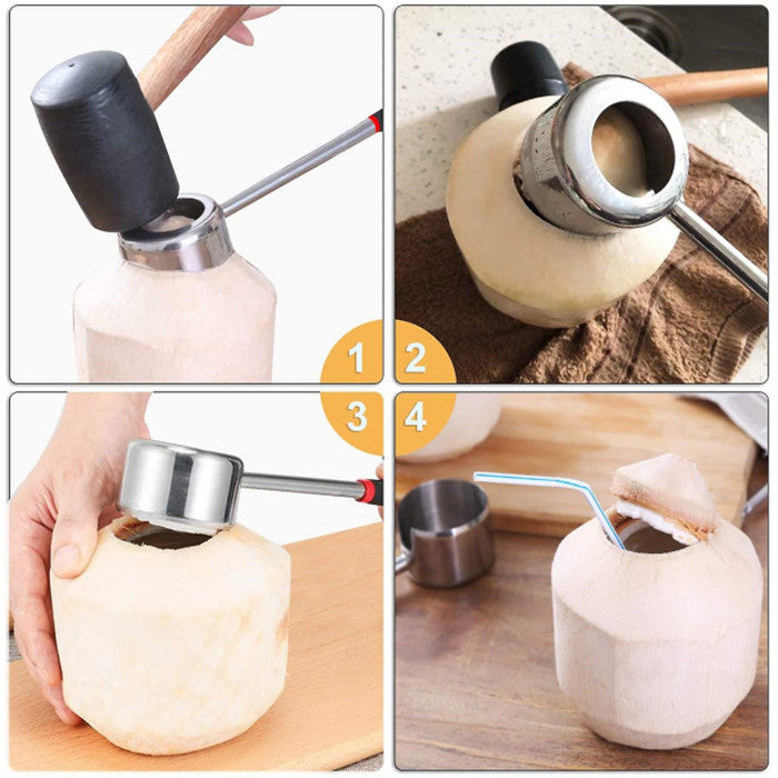 2pcs Coconut Opener Set Portable Opening Tool Kit Durable Rubber Hammer For Home Shop Image 5