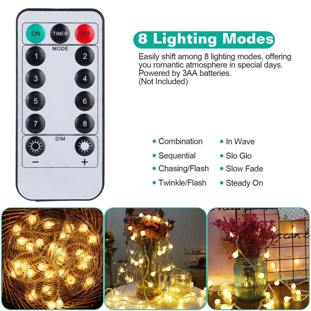 Globe String Lights Waterproof 100 LED 32.8ft Fairy Lamp with 8 Modes Remote Image 1