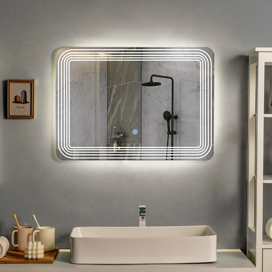 Rectangle Bathroom LED Mirror Wall Mounted 3-Color Dimmable Touch Switch Makeup Image 1