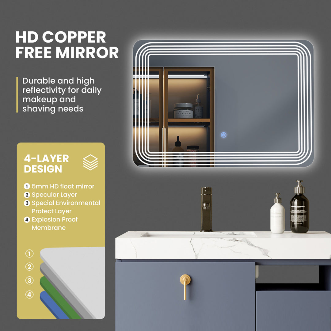 Rectangle Bathroom LED Mirror Wall Mounted 3-Color Dimmable Touch Switch Makeup Image 8