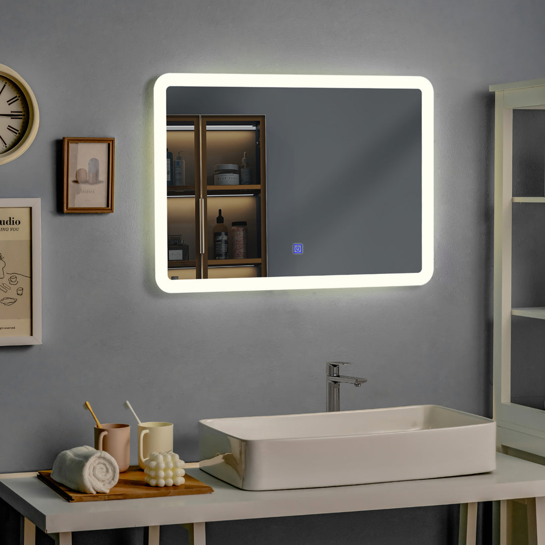 Wall Mounted Rectangle Bathroom LED Mirror Dimmable Touch 3-Color Frameless Image 10