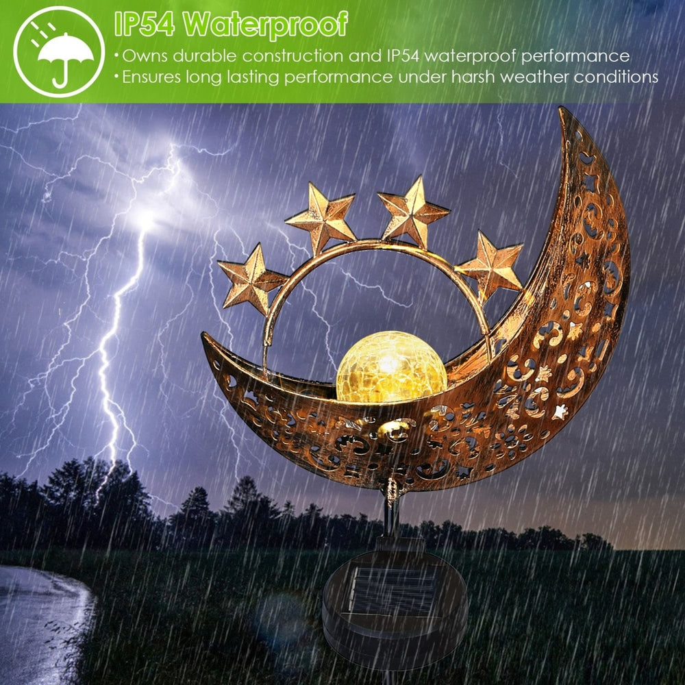 Solar Powered Stake Lamp IP54 Waterproof Decorative Sun Moon Crack Glass 2 Pack Image 2