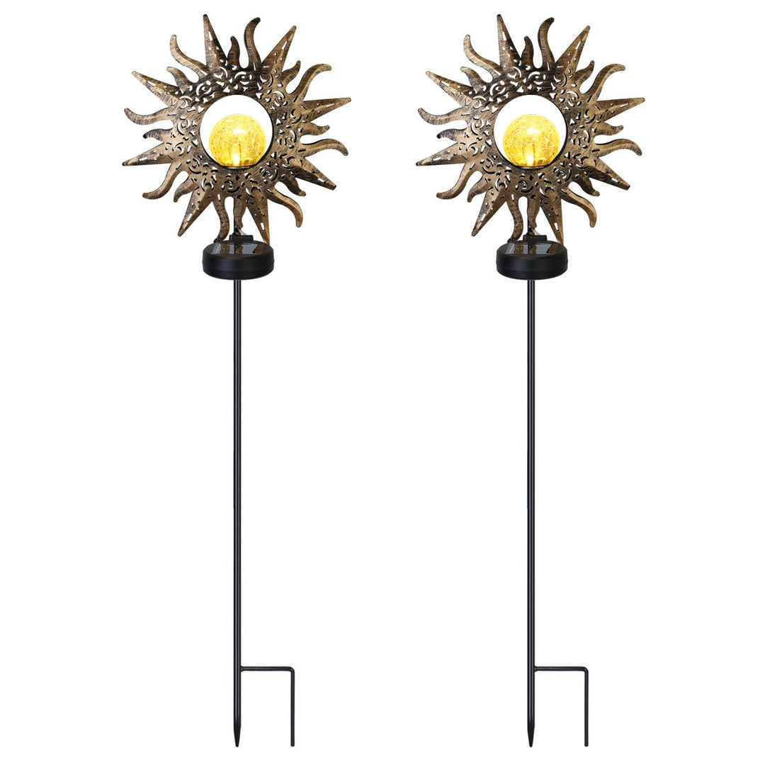 Solar Powered Stake Lamp IP54 Waterproof Decorative Sun Moon Crack Glass 2 Pack Image 5