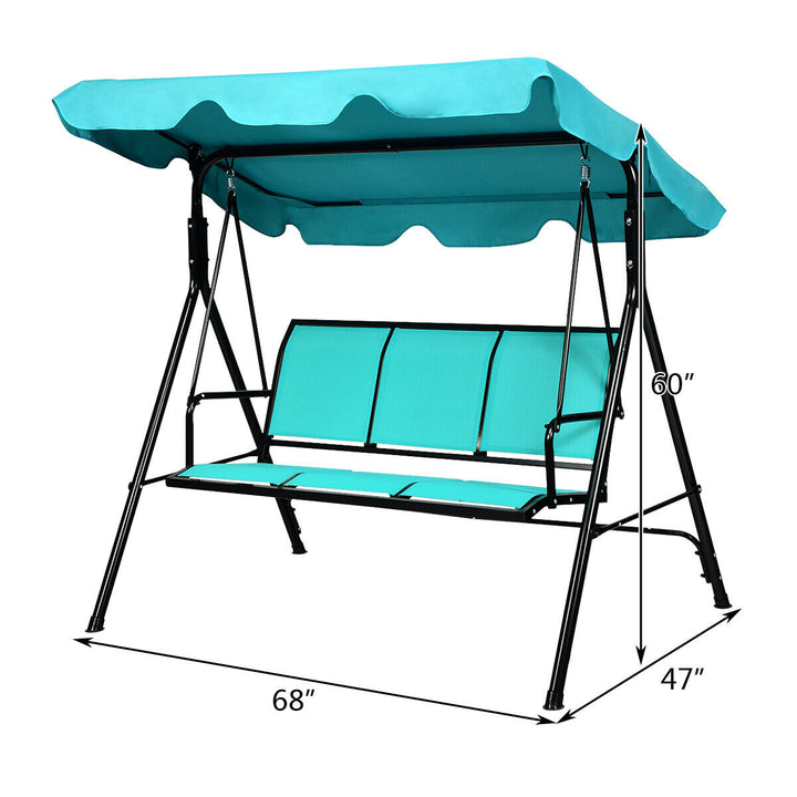 Outdoor Swing Canopy Patio Swing Chair 3 Person Canopy Hammock Blue Image 3