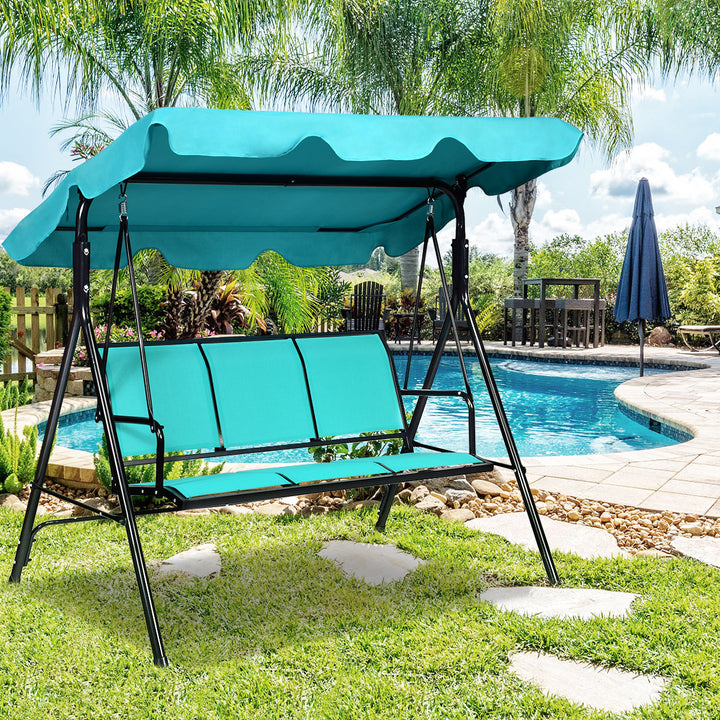 Outdoor Swing Canopy Patio Swing Chair 3 Person Canopy Hammock Blue Image 10