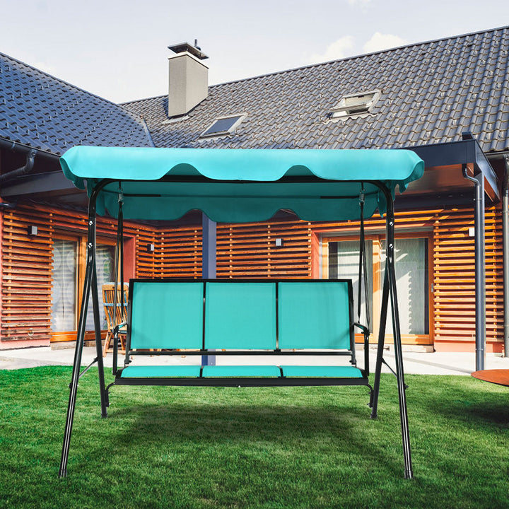 Outdoor Swing Canopy Patio Swing Chair 3 Person Canopy Hammock Blue Image 4