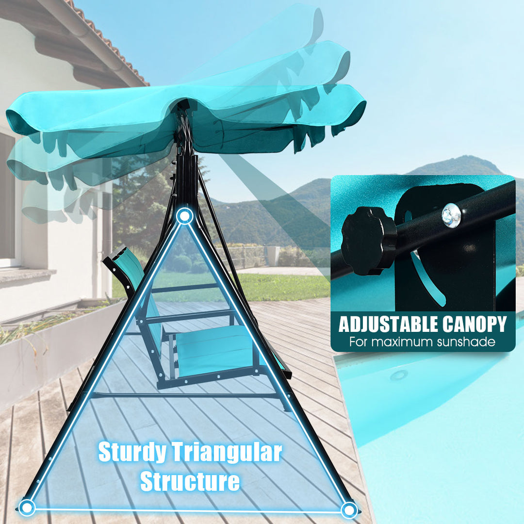 Outdoor Swing Canopy Patio Swing Chair 3 Person Canopy Hammock Blue Image 6