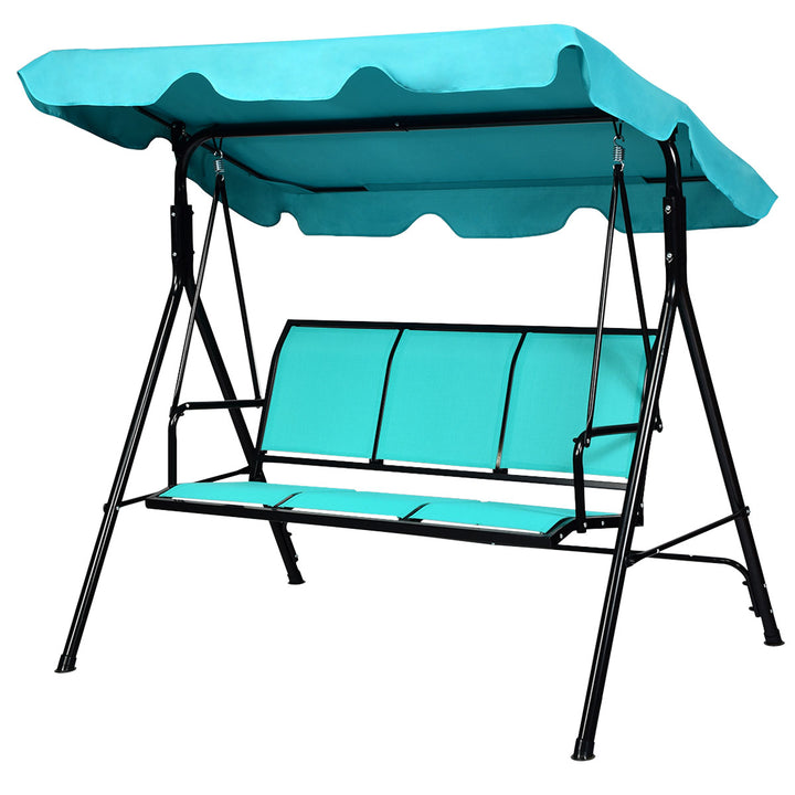 Outdoor Swing Canopy Patio Swing Chair 3 Person Canopy Hammock Blue Image 2