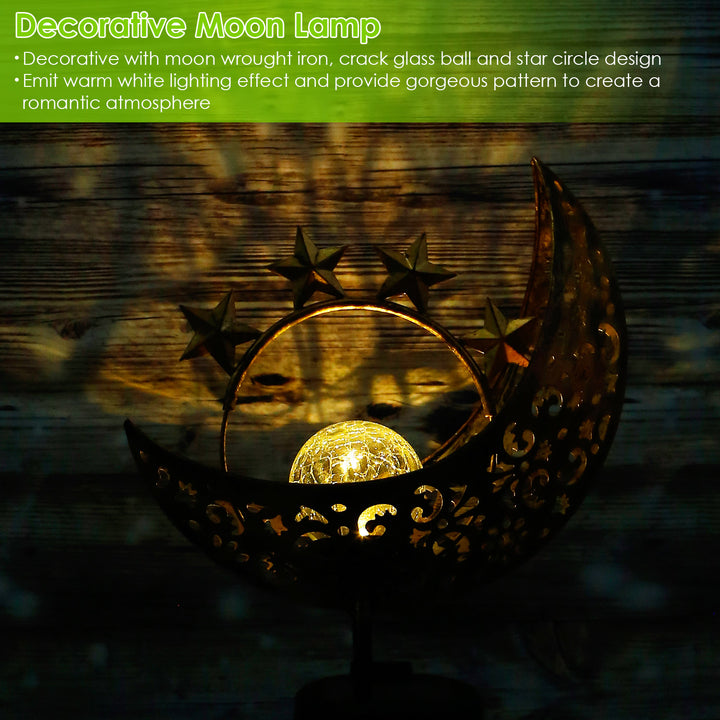 Solar Powered Stake Lamp IP54 Waterproof Decorative Sun Moon Crack Glass 2 Pack Image 7