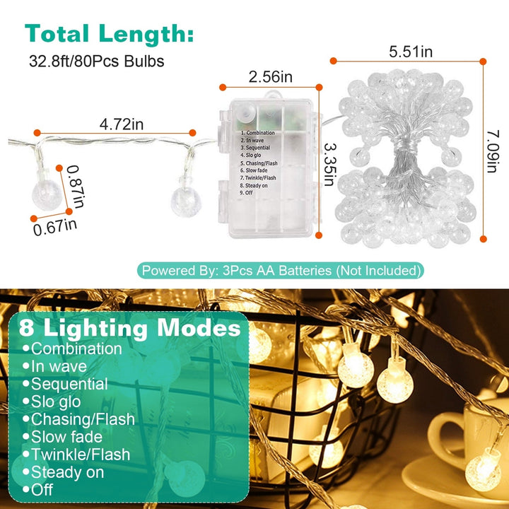 Globe String Lights Waterproof 100 LED 32.8ft Fairy Lamp with 8 Modes Remote Image 5