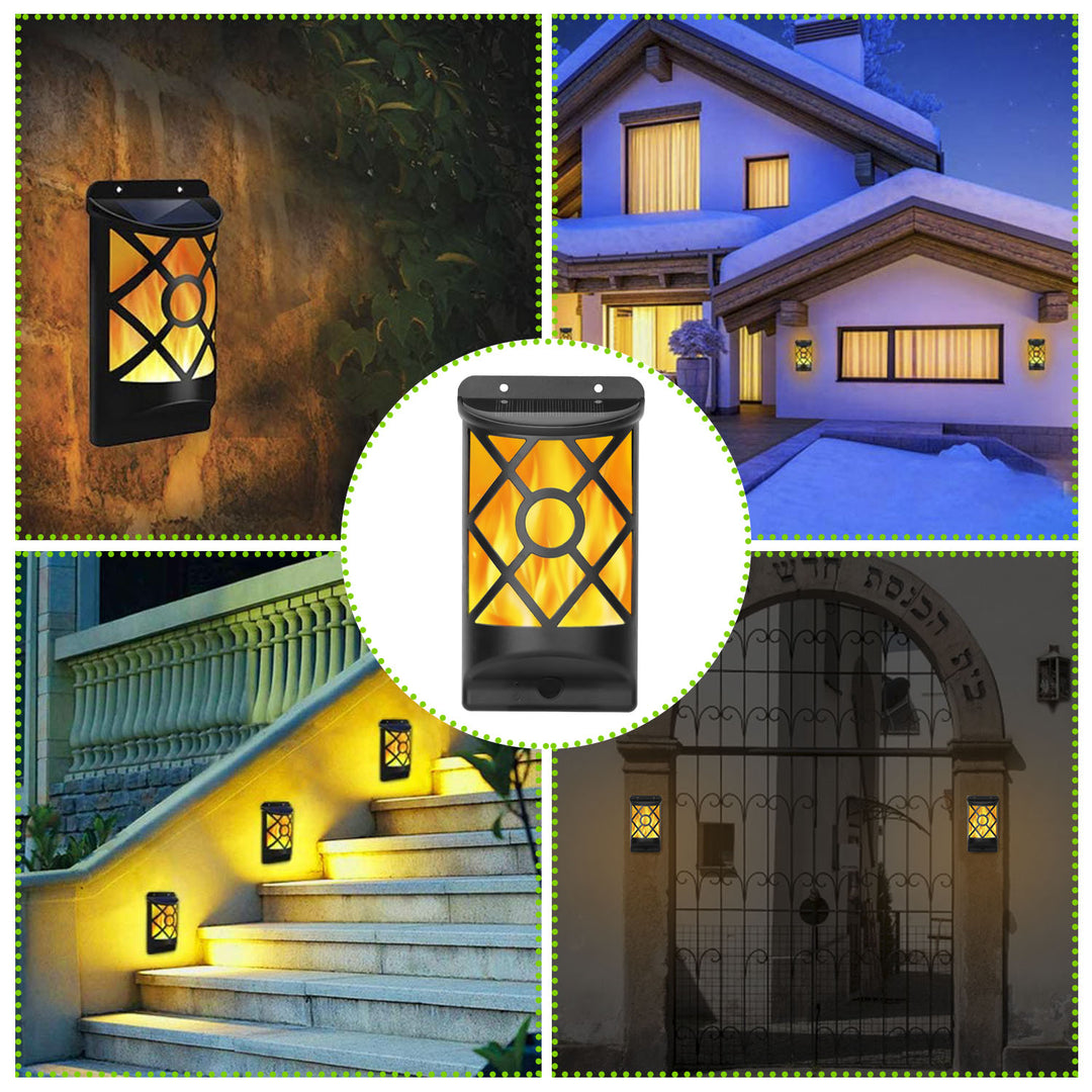 Flame Solar Lights Outdoor 96 LEDs Waterproof Flickering Wall Mount Lamp Image 5